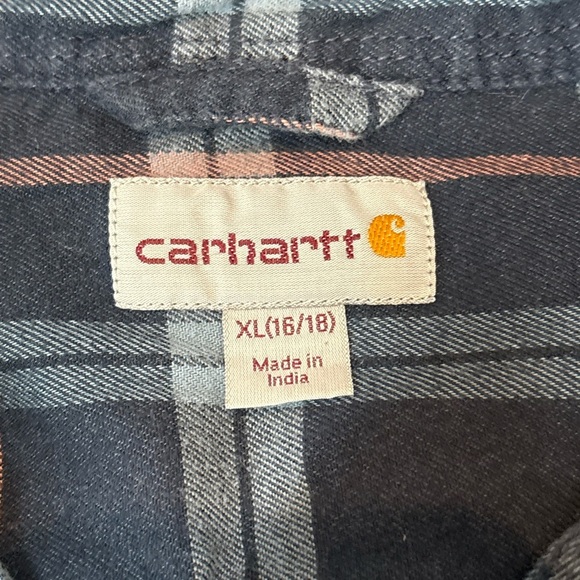 Carhartt Button Shirt blue Flannel Plain Long Sleeve Youth Size XL (16/18) - Picture 2 of 16